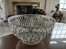 Vintage French Wire Woven Bread Fruit Basket Silverplate 10 x 6" Openwork Art