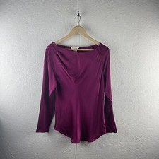 Sundance l S Silk Satin Asymmetrical Pleated Shoulder Bateau Long Sleeve Blouse