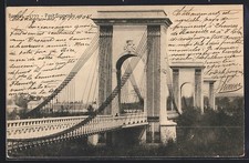 Old postcard pumps, suspension bridge in 1904 1904 
