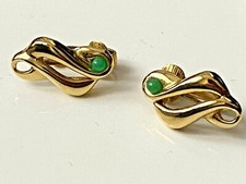 Boucle d'oreille clips vintage doré perle VERT 1,9cm comme NEUF !