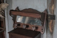 Porte-manteau bois massif avec miroir mural, porte-manteau patères coeur vintage