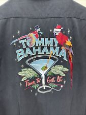 TOMMY BAHAMA MENS TIME TO GET LIT HAWAIIAN CAMP BLACK HOLIDAY SILK SHIRT Large