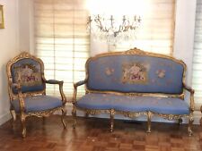 1870's Antique French Giltwood Aubusson Salon Set, Settee and Fauteuils