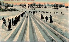 Montreal Quebec Toboggan Track on Mount Royal Snowshoes Sleds Postcard QC