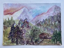 Peinture Moderne Anonyme Aquarelle Maison Dans Les Montagnes Paysage Alpin