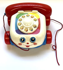 Vintage 1993 Fisher Price Phone Telephone Rotary Red Pull Toy Moving Eyes Wheels