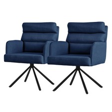 Lot 2 chaises de salle à manger pivotante 180° fauteuil à accoudoirs bleu foncé