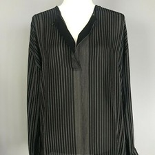 NEW - Vince Long Sleeve Silk Blouse with Pinstripes, 8