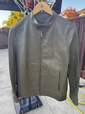 Berluti Calfskin Leather Cafe Racer Jacket Olive Green Size 50