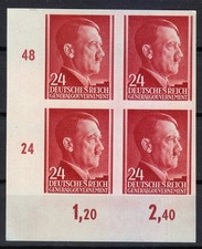 Pologne Post Osten 1941 Mi 78 U Sc N83 Adolf Hitler bloc de 4 imperforé **