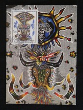 art tapestry Jean Lurcat "moon and bull" maximum card France 1966