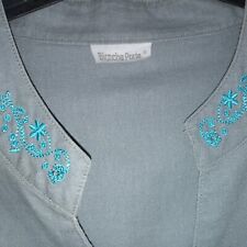 Womens Sleevess Blouse Plus Size 20 Curvy Blanche Porte Gray Grey Embroidered