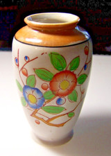 Vtg Luster Ware Hand Painted White/ Orange Blue Floral Oriental Vase Japan 5 x 3
