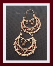 Boucles D'oreilles Créoles Savoyardes Cz Rubis Plaqué Or 18 carats 750/000