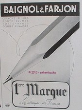 ADVERTISEMENT BAIGNOL & FARJON PENCIL HOLDER PEN RUBBER BUG 1947 FRENCH AD