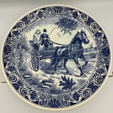 Vintage Delft Blauw 15.5” Wall Plate Blue White Horse Carriage Made In Holland