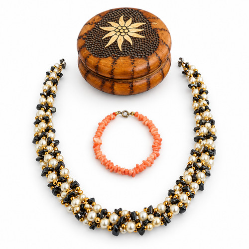 Collier vintage perles noir - collier,