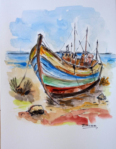 Aquarelle quibron bateau - aquarelle,