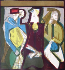 Walter Becker 1893-1984 food / lithograph "women in the compartment" 1950-55 Karlsruhe