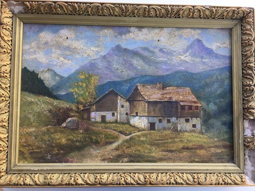 Paysage alpin ancien - paysage, huile