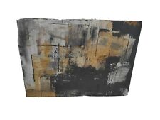 Modern Abstract Painting, Mixed Media, Black, White and Gold, Signed on the Back
