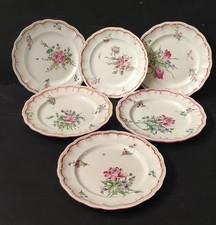 6 ASSIETTE PLATE FAIENCE KG LUNEVILLE DECOR ROSE TULIPE INSECTE PEINT MAIN XIXè