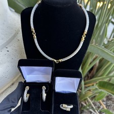 Charriol Two Tone 18K Yellow Gold / S. Steel Necklace, Earring & Ring Set