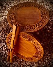 2 Wooden Coffe Tables, With Floral Decorations. D:16.5”, H:14.75”. Folding Legs.