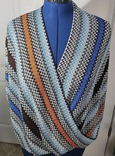 MISSONI Draped Fringed Crossed Crochet-Knit Asymmetric Poncho Wrap One Size EUC