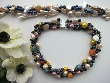 3 Row Multi Baroque Freshwater Perl Biwa Pearl Other Gem Statement Bib Necklace