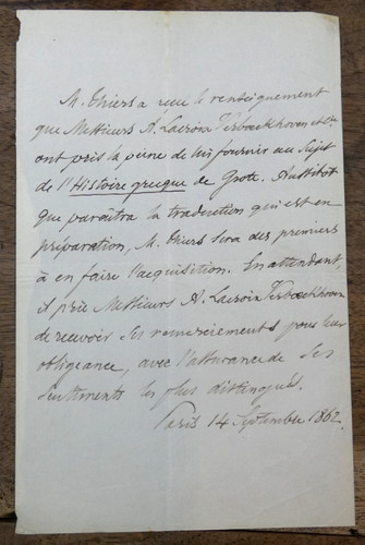 Lettre adolphe thiers - adolphe, 1862
