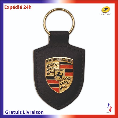 Porte clé porsche - cuir, noir