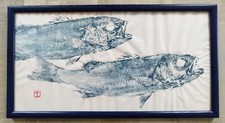 Original Framed Bar Duo (Fish) Print, Signed Painting with Frame