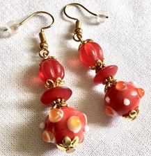 🌟 Boucles d’oreille perles verre  Murano Rouge Décoration Pâte De Verre 🌟