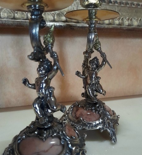 Bougeoirs bronze argenté - bougeoirs,