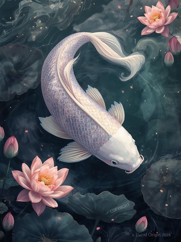 Japon carpe koi blanche lotus - koi,