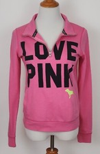 PINK Victoria Secret Pullover Sweatshirt Size SP 1/4 Zip Dog Logo Long Sleeve