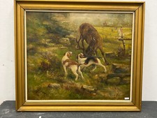 Antique Belgian henry Schouten hunt dogs  flemish fields oil canvas paintingol
