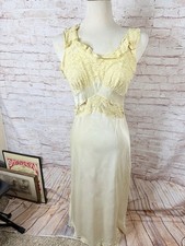 Vintage Fischer Heavenly Lingerie Nightgown Peignoir Satin Lace Ivory 30's AS IS