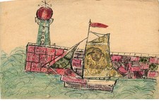 POSTCARD early century HANDMADE (GLUE STAMPS)