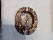 Antique Copper/Brass Small Ashtray, Oval Shape (9×7.3cm – 40g), Decorated 