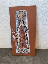Ancien Carreau Terre Cuite Figurine Émaillé Deco Signé