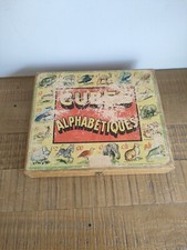 Ancien Jeu de CUBES EN BOIS Alphabétiques Animaux Nature Fleurs Plantes Vintage 