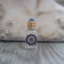 3.6cm high, empty perfume miniature, glass bottle rose window rhinestone decor