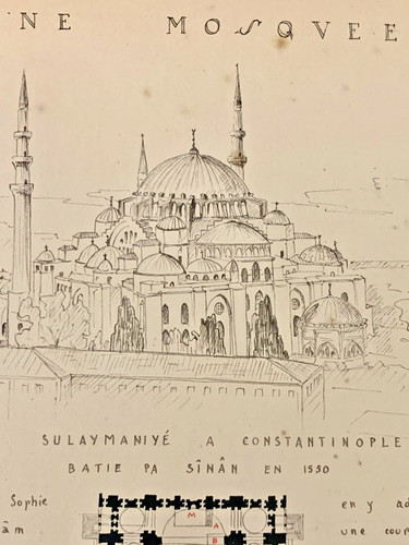 Tableau ancien encre mosquée - ancien,