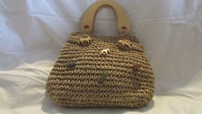 Ladies handbag purse straw lined wood zoo africa zebra elephant animals