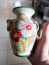 Small vase, Italian pottery, very textured, glossy and matte flower decor.