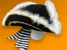 Captain Jack Pirate Costume Fur-Topped Tricorn Hat Adult Musketeer Napoleon