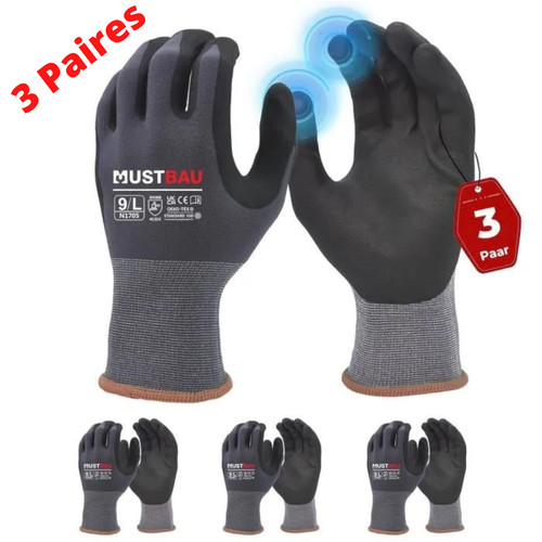 Paires gants travail - 3, de