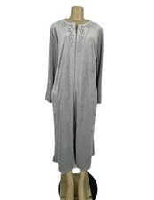 Miss Elaine Medium Women Velvet Velour Robe Housecoat Full Zip Long Grey Z22